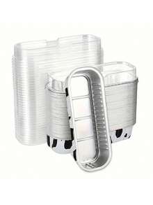 1/5/10个装一次性铝箔迷你蛋糕模具，带盖 - 长方形烘焙模具，适用于制作松饼/迷你面包，耐热密封盖，保鲜效果好，是餐厅/餐车/面包店/家庭烘焙及外卖包装的理想之选 - 彩色 - 查看 1