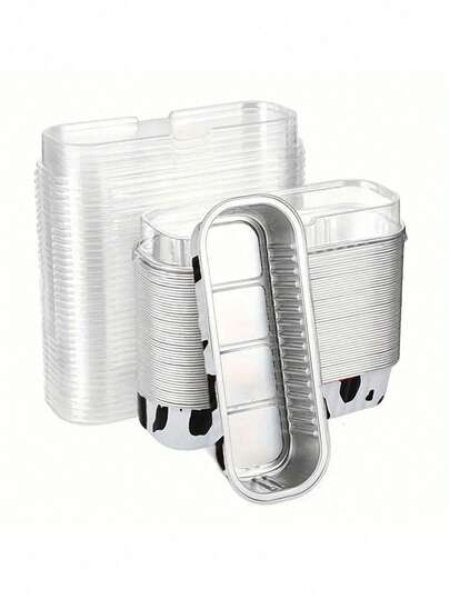 1/5/10个装一次性铝箔迷你蛋糕模具，带盖 - 长方形烘焙模具，适用于制作松饼/迷你面包，耐热密封盖，保鲜效果好，是餐厅/餐车/面包店/家庭烘焙及外卖包装的理想之选