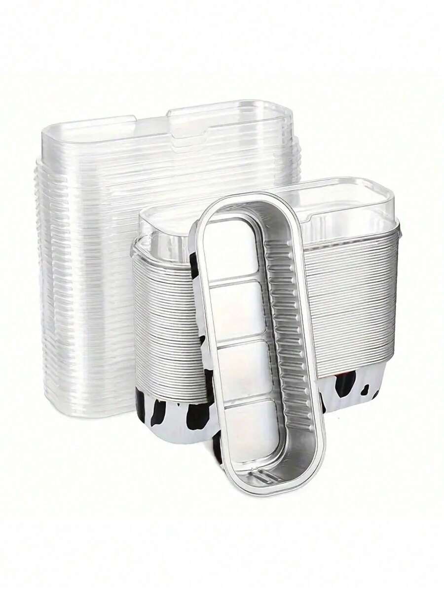 1/5/10个装一次性铝箔迷你蛋糕模具，带盖 - 长方形烘焙模具，适用于制作松饼/迷你面包，耐热密封盖，保鲜效果好，是餐厅/餐车/面包店/家庭烘焙及外卖包装的理想之选 - 彩色 - 查看 1