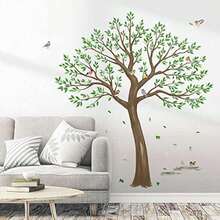 Wondever Large Tree Wall Stickers For Living Room/Bedroom TV Wall Decor (H: 63inchs), Green Leaves & Birds Peel & Stick Wall Decals - As Pic - View 5