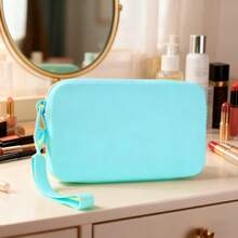 1个硅胶化妆包，带提手绳，大容量防水化妆袋，便携式旅行洗漱包，手提包，方形手提小包，简约硅胶便携化妆包，口红包，化妆品收纳拉链袋，耳机收纳袋，防水防尘拉链袋，柔软硅胶收纳袋，珠宝化妆品收纳硅胶袋，女士礼物，圣诞礼物，女士礼品创意，化妆包，化妆袋，旅行必备 - 彩色 - 查看 22