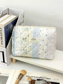 1Pc/Set Bow Knot & Rose Design Quilting Cosmetic Bag, Fashionable Portable Makeup Bag, Multi-Functional Storage Bag For Lipstick, Sanitary Napkin, Coins, Keys Etc, Large Capacity Lovely Wash Bag For Travel Organizer Cosmetic Bag For Travel, Mother's Day Gift, Valentine's Day, Anniversary.