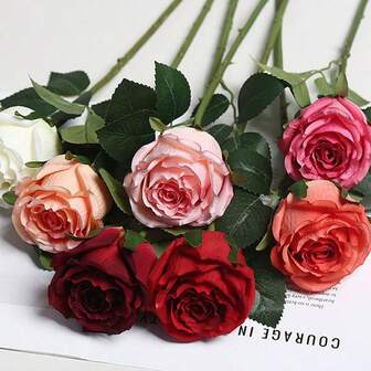 1 pieza Flor de rosa artificial, flor de rosa de una sola cabeza, decoración de flor de seda de alta gama para bodas, adecuada para el Día de San Valentín, el Día de la Madre, Navidad, Año Nuevo, Festival de Medio Otoño