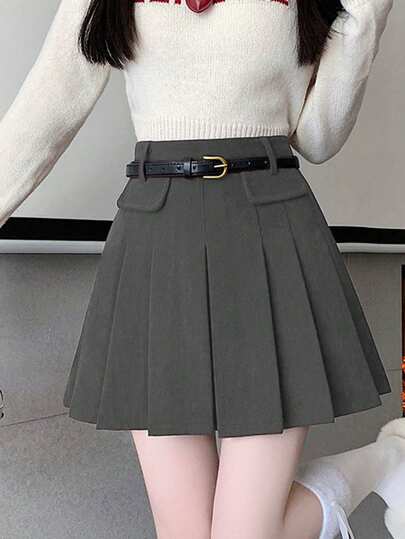 Autumn/Winter New Corduroy High Waist Slimming Pleated A-Line Skirt For Women