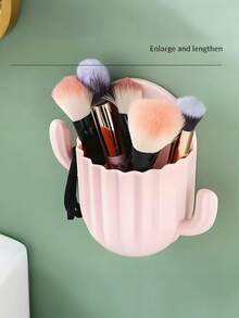 Estante de almacenamiento montado en la pared con forma de cactus para cepillos de dientes, peines y brochas de maquillaje - Adhesivo, sin marcas, de plástico duradero, caja de almacenamiento montada en la pared sin perforación con soporte para teléfono, tubo de almacenamiento para cepillo de dientes, peine, brochas de maquillaje y control remoto. Artículos de baño higiénicos y ahorradores de espacio - Multicolor - Ver 6
