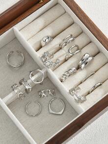 12/16pcs Geometric Asymmetrical European & American Luxury Heart Design Open Ring Set, Unique Personalized Rings Suitable For Women Party, Date, Ball, Birthday Gift, Daily Matching - Gold - View 9