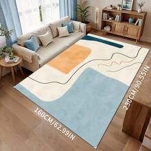 Modern Geometric Retro Pattern Rug - Polyester Fiber Backing Non-Slip Polyester Mat, Durable Home Decor Carpet, Washable Rug Suitable For Living Room, Bedroom, Dining Room And Kitchen