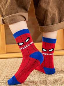 Marvel 5双装儿童超级英雄蜘蛛侠加厚保暖毛巾袜，女童中筒袜，男童卡通冬季袜，透气婴儿/学生袜 - 彩色 - 查看 7