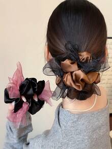1pc Korean Elegant Scrunchie, High-Quality Organza Bowknot Satin Hair Tie - Multicolor - View 1