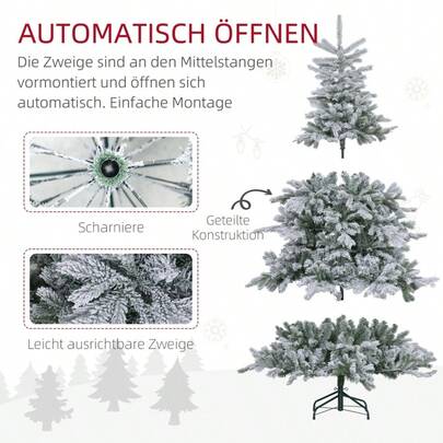 HOMCOM Christmas Tree 180 Cm, With Artificial Snow, Flame Retardant, Quick Assembly And Disassembly, Metal Base
