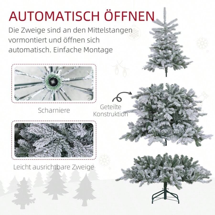 HOMCOM Christmas Tree 180 Cm, With Artificial Snow, Flame Retardant, Quick Assembly And Disassembly, Metal Base - Silver - View 1