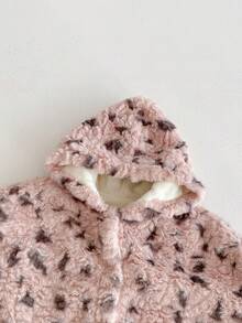 1件女婴冬季服装，婴儿连帽斗篷，儿童豹纹加厚保暖外套，冬季防风披肩 - 粉色 - 查看 5