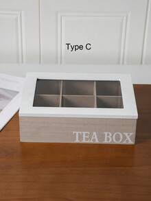 1pc Wooden 6 Compartment Tea Bag Storage Box Coffee Bag Organizer, Multi-Functional Transparent Top Lid Case Back To School - Wood Color - View 6