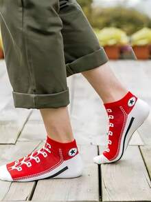 5 Pairs Breathable Canvas Print Socks, Personalized Creative Socks, Funny Novelty Socks, Versatile Basketball Socks, Thin Sports Ankle Socks, Couple Low-Cut Socks - Multicolor - View 10