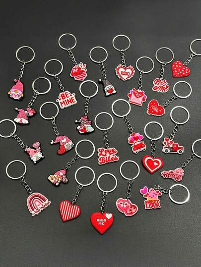 10 piezas Llaveros con colgantes en forma de corazón de la serie creativa de Día de San Valentín con diseños de dibujos animados, accesorios de moda para bolsos, decoraciones para tarjetas de felicitación, recuerdos de fiesta, accesorios de regalo, decoraciones navideñas, diseños alegres, colgantes lindos, encantos duraderos, artesanales