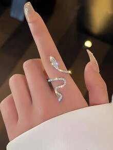 1pc Sterling 925 Silver Luxury Fashionable Elegant Shining Animal. Snake Cubic Zirconia Opened Adjustable Finger Ring For Women Daily Wearing Friendship Birthday Party Jewelry Gift