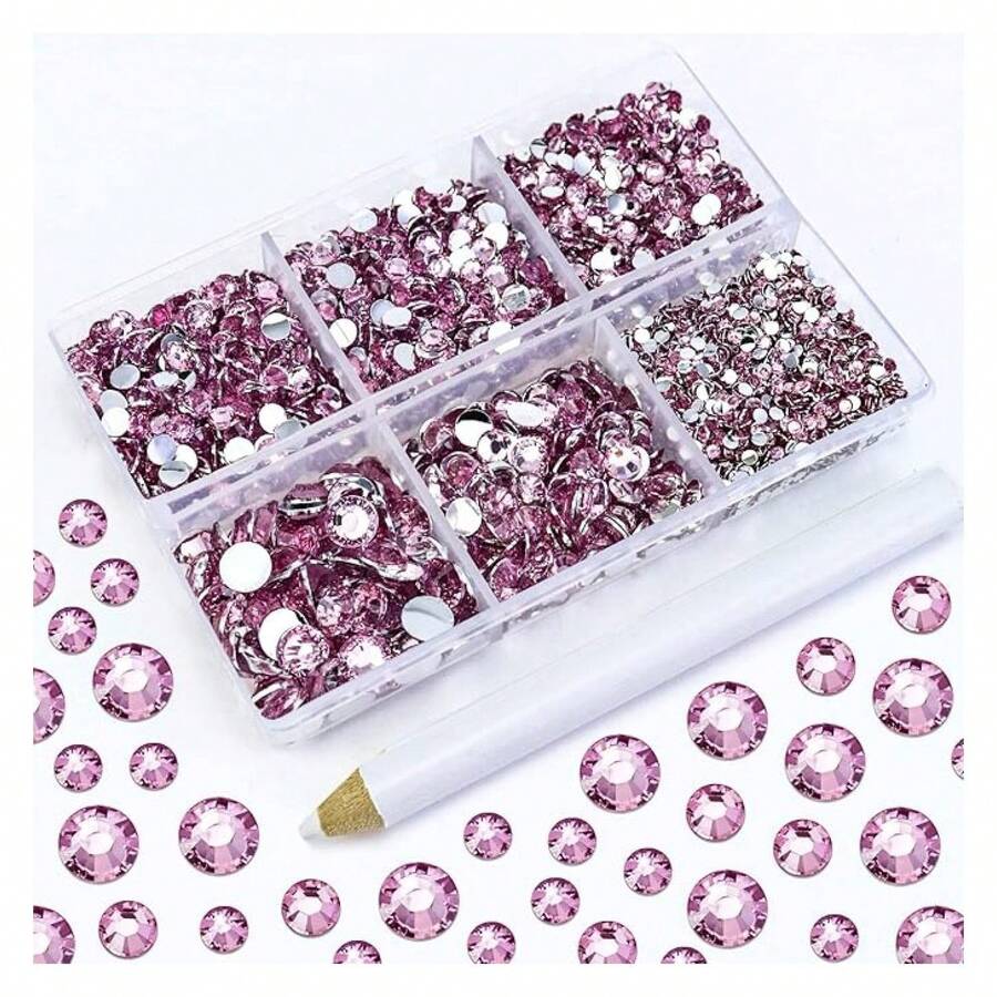 4500PCS Resin Flatback Rhinestone, 2mm 3mm 4mm 5mm 6mm Light Pink Flatback Rhinestones For Tumblers, Nails Art, Mugs, Bottles, Craft Dration, Loose Bling Glitter Gem Stone - 多色112 - 查看 1