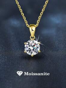 1pc Elegant 925 Sterling Silver 1 Carat 6.5mm Moissanite Pendant Necklace, Suitable For Women's Daily Wear, Wedding, Valentine's Day, Mother's Day, Bridesmaid Gift, Wedding Anniversary, Shiny Jewelry Gift For Her