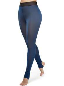 Fleece Lined Sheer Warm Pantyhose Leggings Translucent Thermal Winter Thick Tights Dresses, Women's Style 5FUO - 馬鐙 海軍藍 - 查看 11