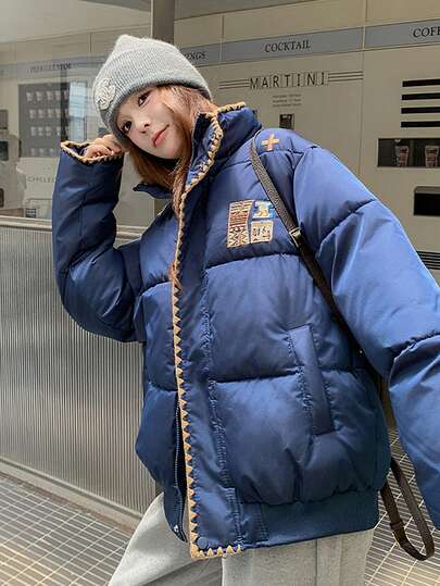 中綿ジャケット レディースコットンジャケット、レトロな風刺繍付きの新作冬用ゆったりジャケット、カップルで着られる厚手のコート