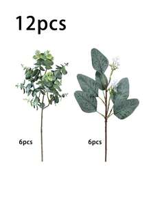 12pcs Mixed Artificial Oval Eucalyptus Leaves, Stems And Sprays, Suitable For Vases, Floral, Wreaths, Bouquets, Wedding Green Decor