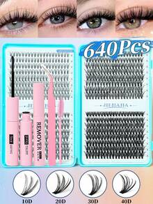 392片独立睫毛簇,D卷翘,秋叶/麦穗混合款DIY睫毛簇,自然纤长/浓密持久,DIY睫毛嫁接套装包含胶水、封层剂和镊子,适合初学者在家或户外使用,适用于日常生活、派对、音乐节等场合。睫毛簇套装,假睫毛,圣诞礼物 - 彩色 - 查看 15