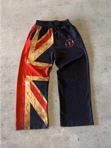Y2K Black & Red Oversized Union Jack Graphic Wide Leg Sweatpants - Color Block Streetwear - 1 - 查看 1