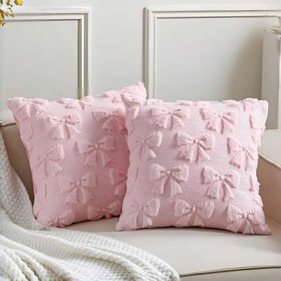 1pc Bow Decorative Pillow Cover, Cute Fluffy Soft Bow Decor Plush Pillow Case, Suitable For Bed, Sofa, Lounge Chair, Ideal For Room Decor, Valentine's Day, Autumn/Winter