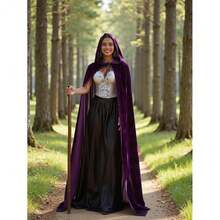 Unisex Adult Black Witch Cape Full Length Hooded Robe Cloak Halloween Dress Up Parties{"Color_name":"Purple-1"} - 紫色的 - 查看 3