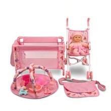 ANIVIA 12-In-1 Doll Stroller Set - Includes Doll Stroller, 11" Doll, Toy Dining Set, Doll Bed, Play Mat, Feeding Toys, Diaper Bag, Daycare Role Play Set, Ideal Holiday & Birthday Gift For Children