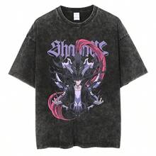 Men Vintage Tshirt Streetwear Anime Graphic Print T-Shirt Harajuku Cotton Loose T Shirt Fashion Summer Short Sleeve Tee - 黑色 - 查看 1