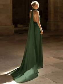 Basrey New Elegant White Spaghetti Strap Deep V-Neck High Waist Fitted Backless Satin Cocktail Party Mermaid Maxi Dress, Suitable For Weddings, Parties, Receptions, Valentine's Day And Other Occasions