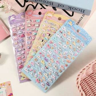 可爱ins风泡泡棉卡通韩版3D水果动物面包贴纸，适用于剪贴簿、日记、手机、文具、CCD猫咪装饰贴纸