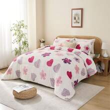 Edredón Grueso con Borrego Reversible 600 g/m² – Franela + Sherpa – Cálido, Suave y Envolvente – 3 Tamaños con Fundas de Almohada – Ideal Invierno – 4 Diseños – Relleno Microfibra Esponjosa - Corazón - Ver 8