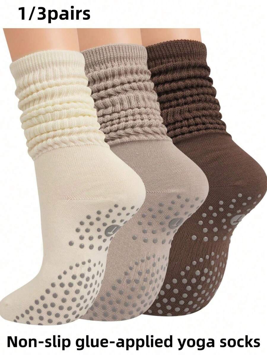 1 Pair/3Pairs/6pcs Women's All Season Pilates Sports Silicone Grip Yoga Socks, Non-Slip Ballet Pilates Exercise Socks, Fall