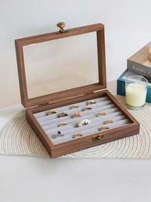 1pc Luxury Black Walnut Wood Jewelry Box, Wooden Skylight Jewelry Box With Lock, Flannel Lined Jewelry Box, Transparent Dustproof Jewelry Box, Desktop Jewelry Storage Box, Large Capacity Anti-Oxidation Jewelry Storage Box, Jewelry Storage Display Organizer - Multicolor - View 15