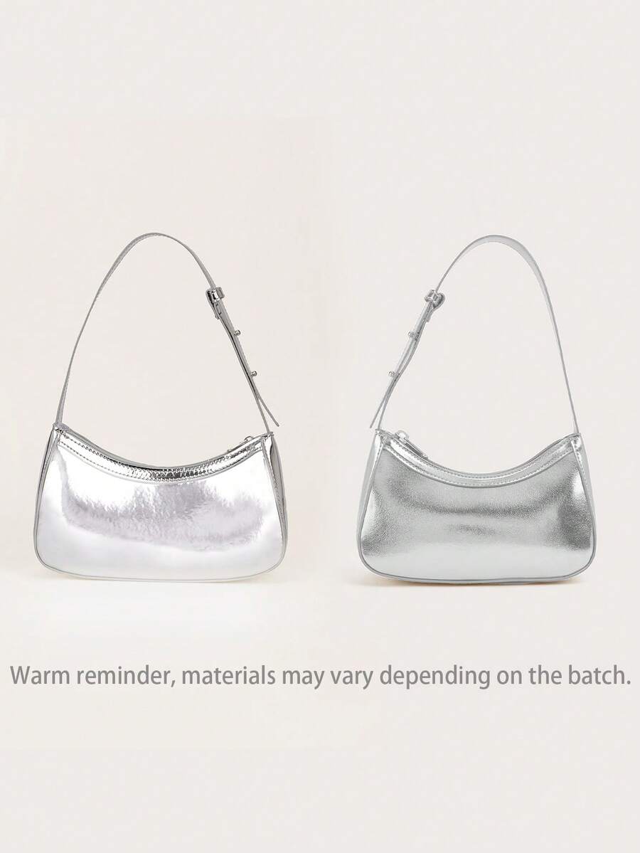 1pc Mirror Silver Handbag, Patent Leather Reflective Clutch, Shoulder Bag - Silver - View 1