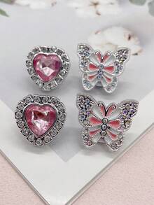 4件套Y2K风格奢华银色树脂仙女蝴蝶鞋带吊坠DIY配件，适用于女士运动鞋和靴子，个性化闪亮水钻伞形鞋带扣装饰，可拆卸心形鞋夹饰品，适合系带鞋，圣诞节、万圣节、情人节、生日派对礼物（不含鞋子）