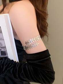 1pc Women's High-End Personalized Open Leaf Metal Bangle Bracelet Accessory