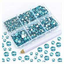 4500PCS Resin Flatback Rhinestone, 2mm 3mm 4mm 5mm 6mm Aquamarine Flatback Rhinestones For Tumblers, Nails Art, Mugs, Bottles, Craft Dration, Loose Bling Glitter Gem Stone - 多色143 - 查看 1