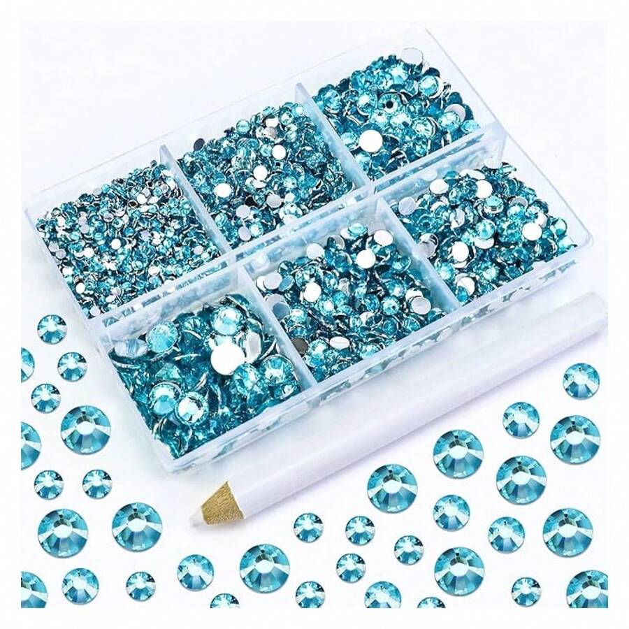 4500PCS Resin Flatback Rhinestone, 2mm 3mm 4mm 5mm 6mm Aquamarine Flatback Rhinestones For Tumblers, Nails Art, Mugs, Bottles, Craft Dration, Loose Bling Glitter Gem Stone - 多色143 - 查看 1