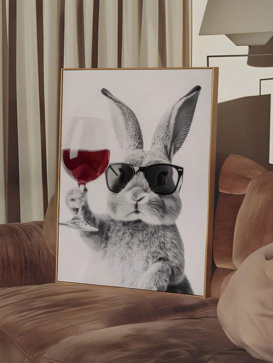 1 tranh in canvas hình thỏ Cheers Bunny hiện đại tối giản - Trang trí tường không khung cho phòng khách, phòng ngủ, văn phòng, hành lang, nhà bếp - Nhiều màu - Xem 1