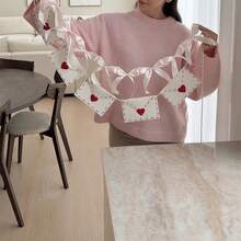 1件情人节心形留言横幅，带蝴蝶结、毛毡信封花环、心形吊坠，新娘送礼会婚礼装饰横幅背景，柔和抹茶色丝绸染色乡村风派对用品 - 彩色 - 查看 7