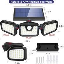 1/2/4 Pack LED Motion Sensor Solar Lights Waterproof Security Lamp, Solar Lights Outdoor, 74 LED 3000LM LED Solar Motion Sensor Lights; 3 Adjustable Heads, 270°Wide Angle Illumination, IP65 Waterproof 6500K Solar Powered Security Flood Light For Garage Yard Patio - màu đen - Xem 10