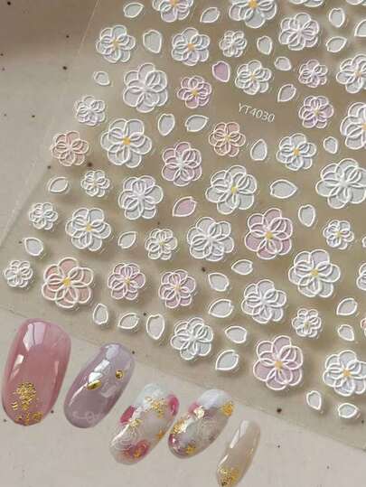 1pc 5-Petal Flower Nail Art Stickers, Garden Floral New Mini Flower 3D Embossed Nail Decals, Salon Use Delicate & Versatile Nail Accessories