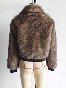 Damen Kunstfell Jacke mit Frontverschluss, Kragen und Taschen - Lässiger Wintermantel für den Alltag - Braun - Übersicht 9