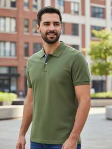 Ogochi Men's Basic Plain Polo Shirt With Logo, No Pocket, Original - Sphagnum Hijau - View 10