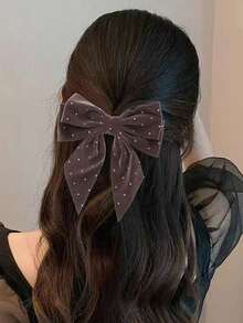 1个时尚大号红色蝴蝶结发夹，优雅女孩发饰，适合日常佩戴和圣诞节，发饰，新年魅力，爪夹，发夹，发卡 - 燙鑽酒紅 - 查看 5