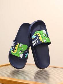 1 Pair Kids Cartoon Pattern Slippers, Fashionable & Versatile, Suitable For Boys & Girls Daily Casual And Outdoor Activities - Navy Blue - View 2