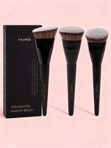 MAANGE 1/2/3支装扁平圆头粉底刷，带收纳盒，亲肤化妆工具，包含粉底刷、遮瑕刷、腮红刷、修容刷、古铜粉刷、散粉刷。